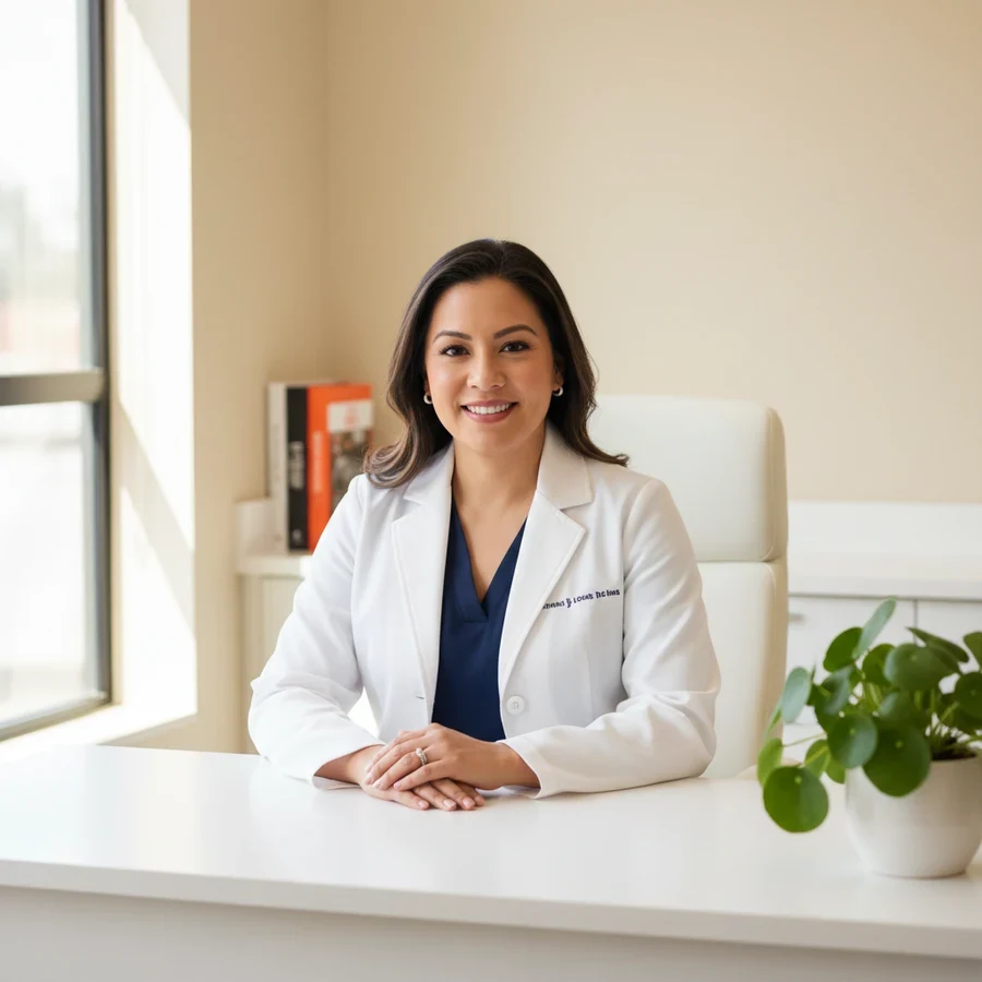 A licensed clinician reviewing a patient's intake