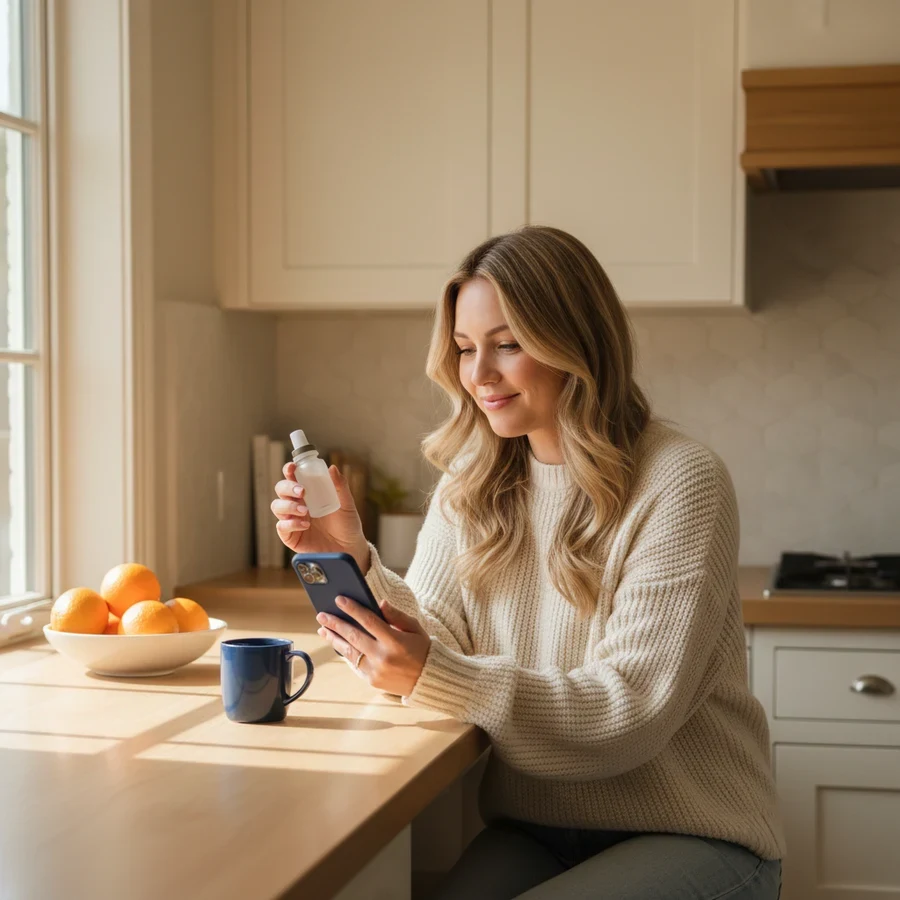 A woman messaging her care team from her phone
